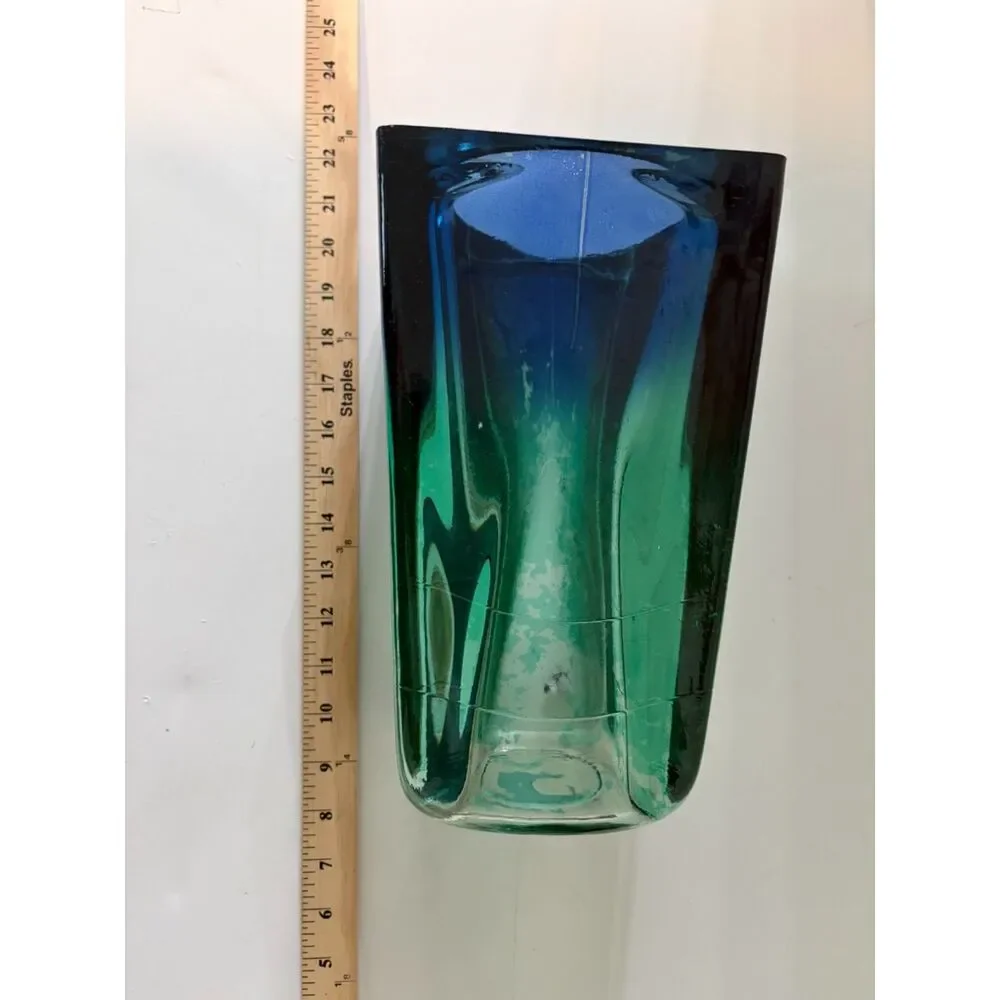 Vtg Murano Sommerso Art vase Green to Blue Lead Crystal Vase 15